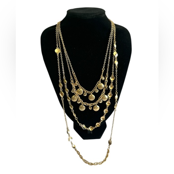 Chico's Lexi Gold Tone Multi-Layered Medallion Charms Necklace - Picture 1 of 10